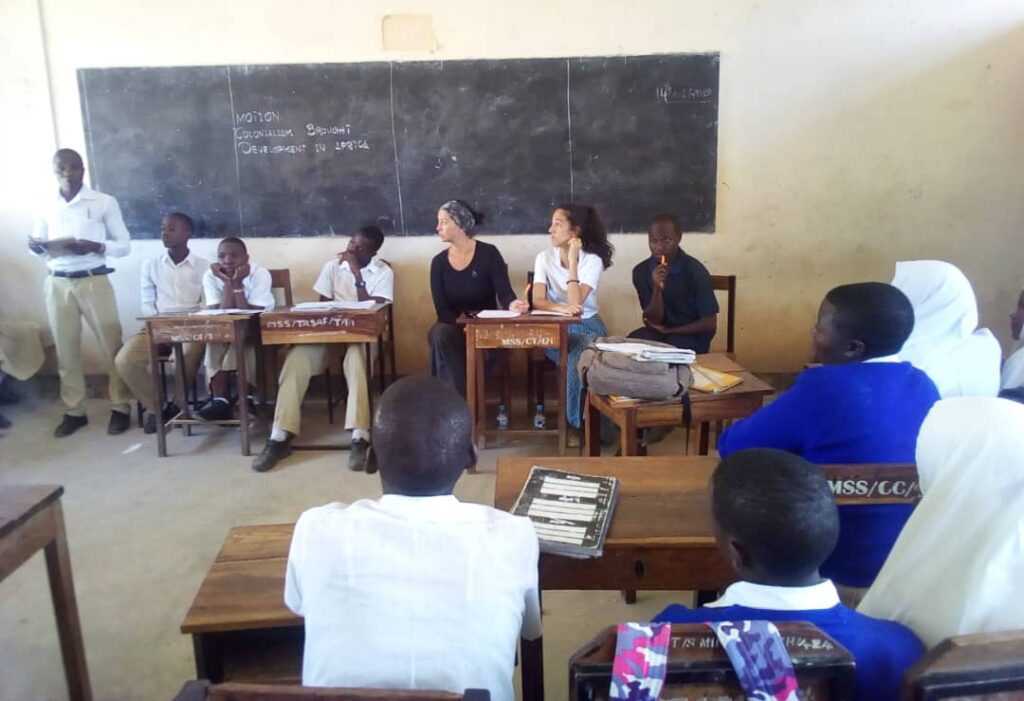 Photograph of a talk being given in a classroom.